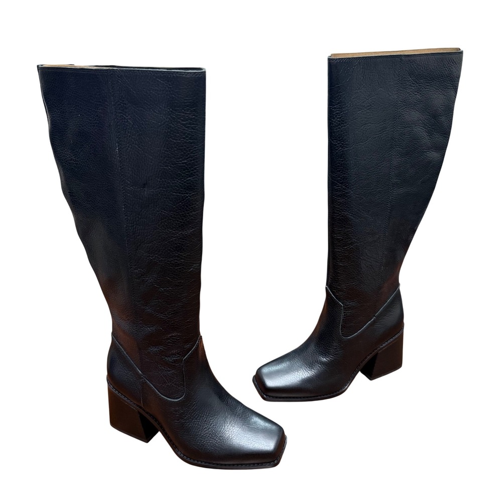 Vince Camuto Sangeti Boots Women 7.5W Black Leather Square Toe Extra Wide Calf